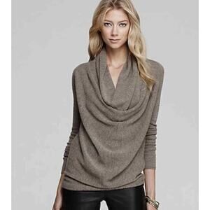 Vince Beige Camel Oversized Draped Cowl Neck Wool Off-Shoulder Sweater XS